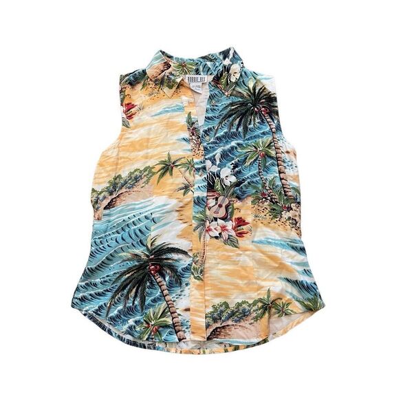 Vintage 90s women’s tropical Hawaiian styled sleeveless button down top - Picture 1 of 5